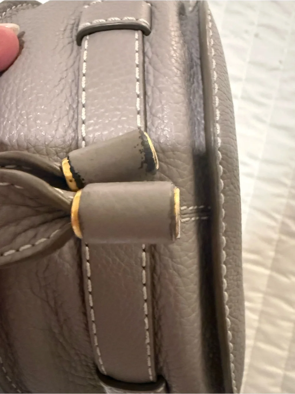 Chloe Grey Pebbled Leather Saddle Crossbody with Gold Hardware